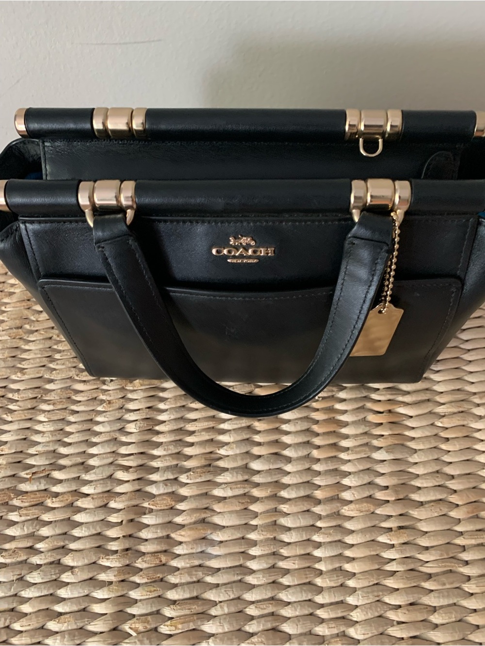 Coach Black Leather Satchel with Gold-Tone Hardware - Picture 4 of 7